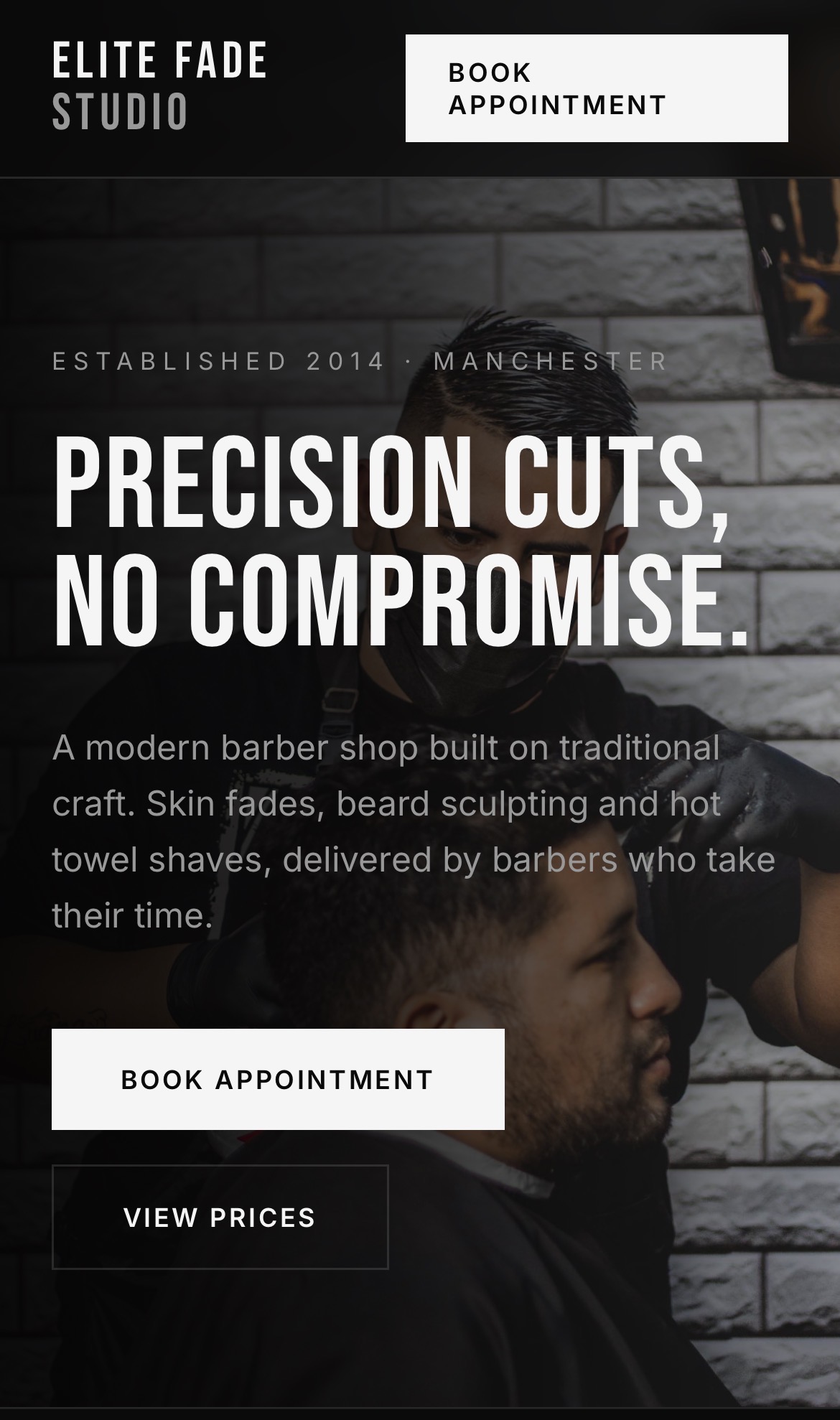 Elite Fade Studio website screenshot